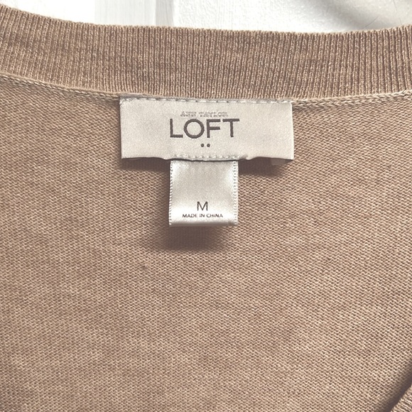 Loft TanBlack Cream Trim Long Sleeve V Neck Cotton Knit Top Size M - Picture 4 of 7